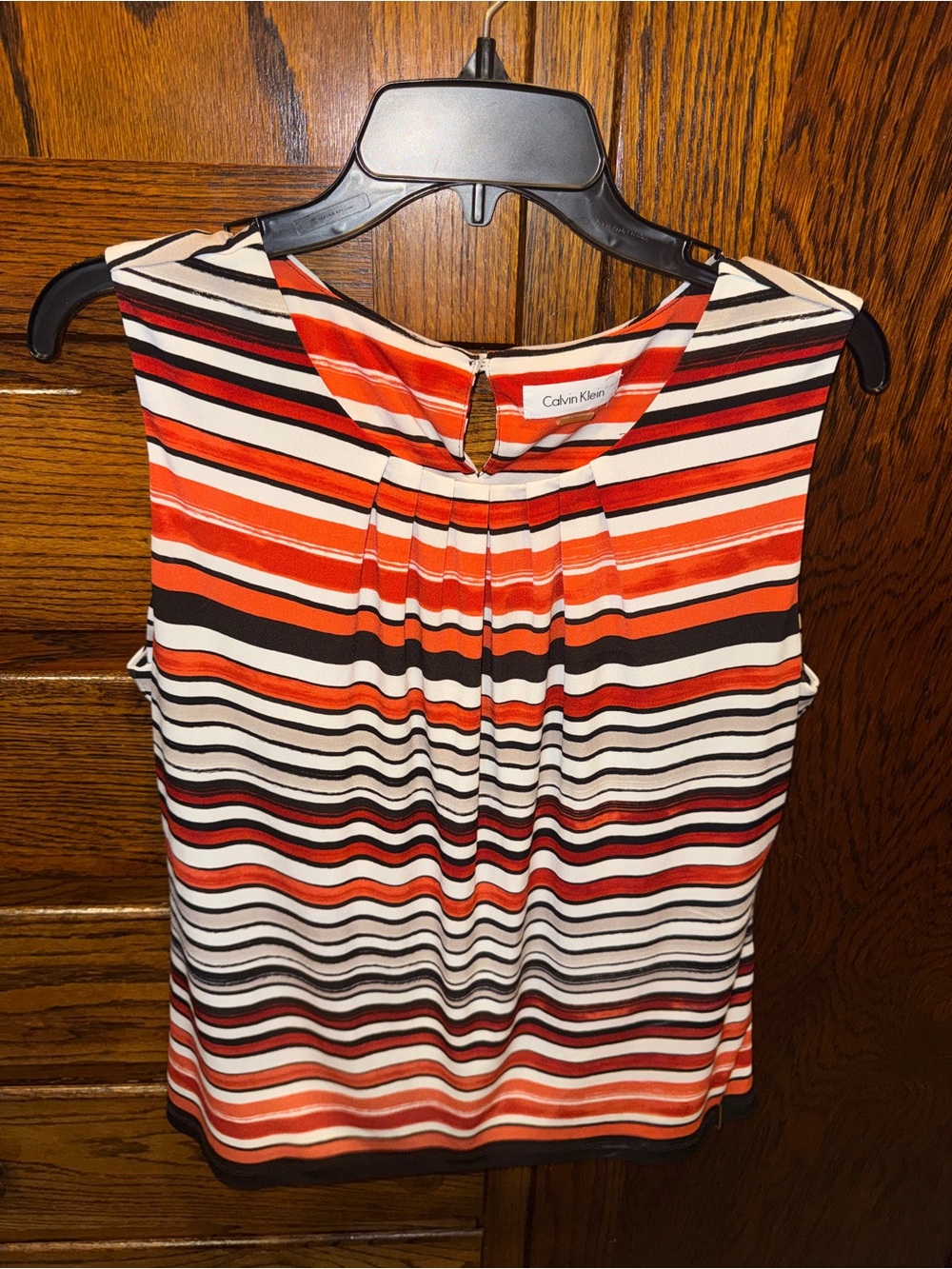 Calvin Klein Striped Sleeveless Shell Top - Orange, Black & White